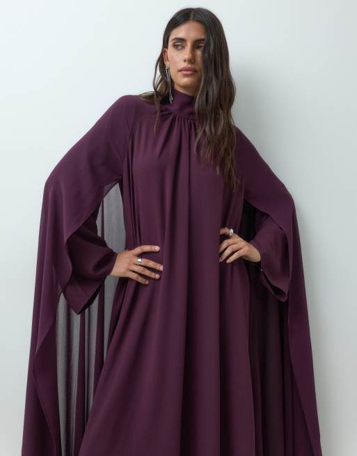 IYAL crepe cape detail maxi dress in burgundy, 2 of 5