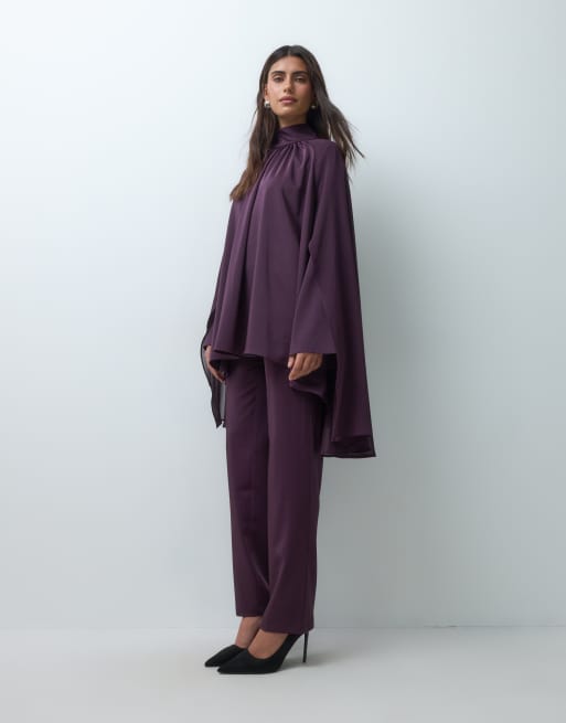 IYAL crepe chiffon slim leg pants co-ord in plum, 3 of 5