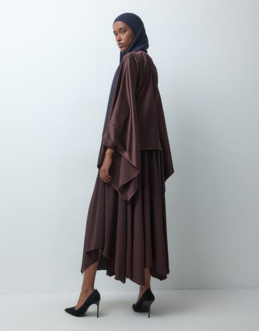 IYAL Crepe-Maxirock mit asymmetrischem Saum als Kombiteil in Schokobraun, 3 von 5