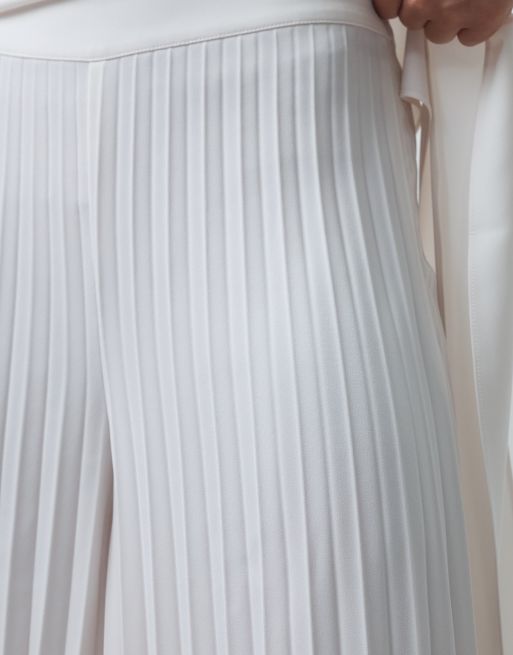 IYAL crepe pleated wide leg trousers co-ord in cream, 5 of 5