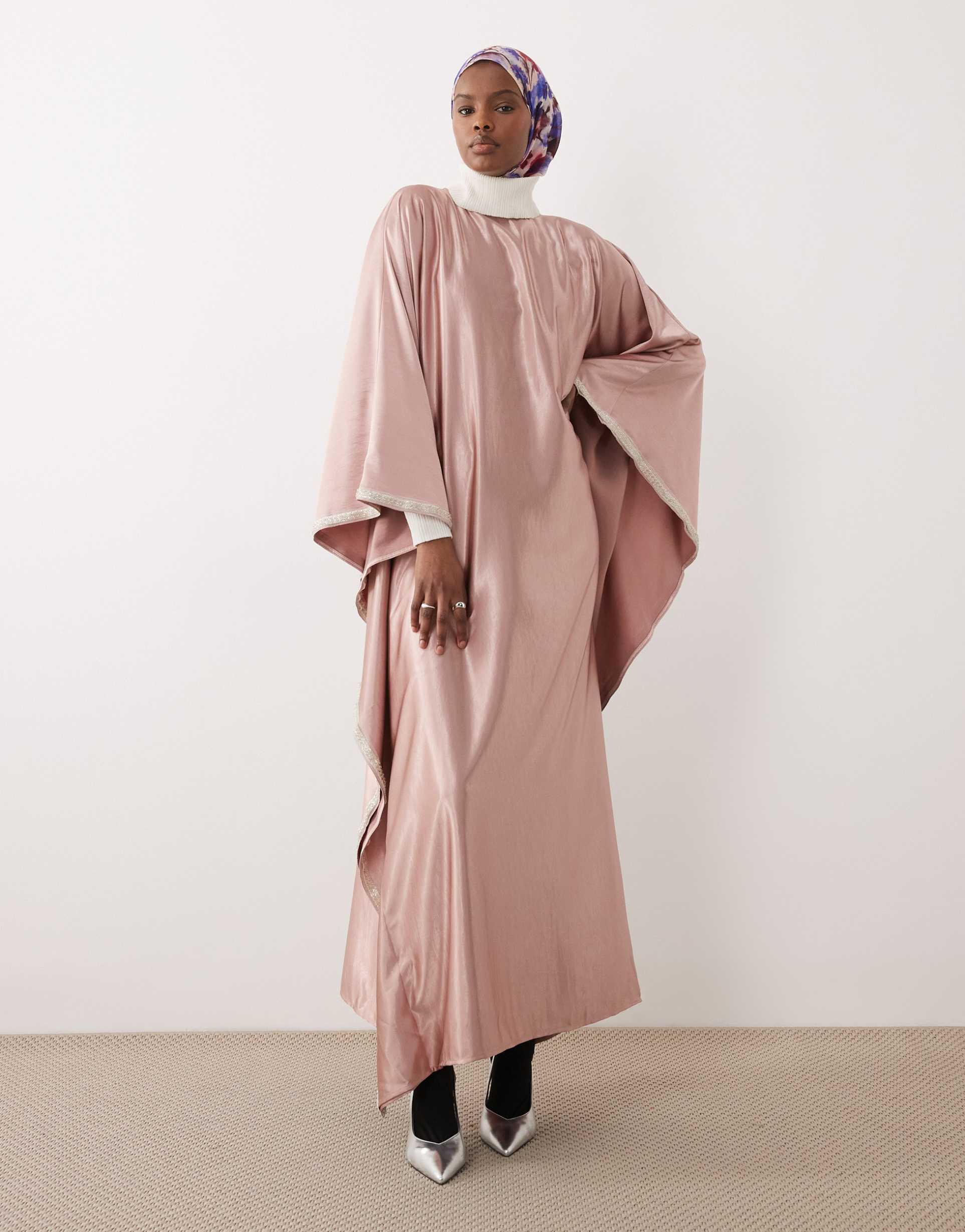 iyal embellished side panel kaftan maxi dress in light brown