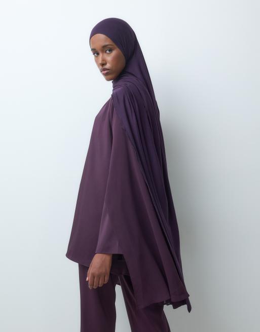 IYAL ensemble coordonné en jersey riche en bambou avec foulard de tête prune, 3 de 5