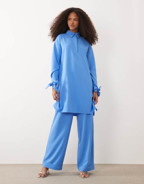 IYAL - Ensemble top long et pantalon slim - Bleu - view 1