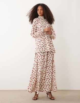 IYAL full maxi skirt in cream rose print - part of a set multi