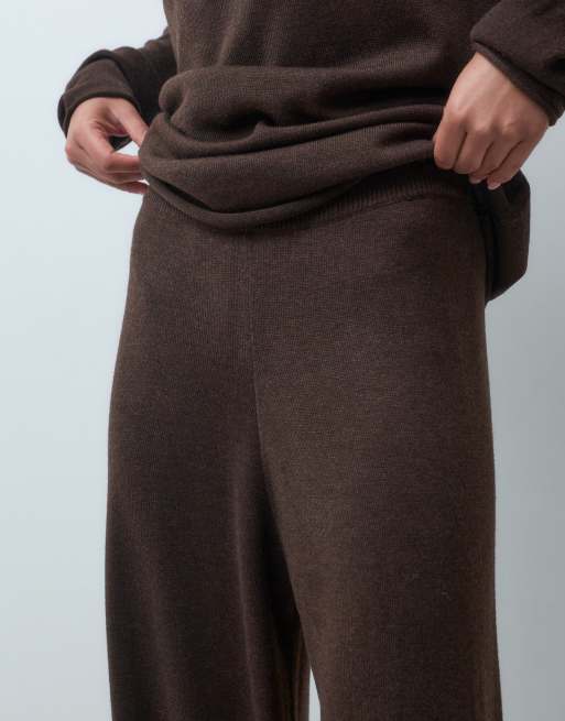 IYAL gebreide broek met wijde pijpen co-ord in chocoladebruin, 2 van 4