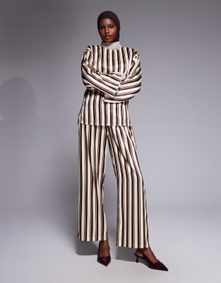 IYAL - Gestreifte Hose aus Satin in Braun-Bunt, Kombiteil