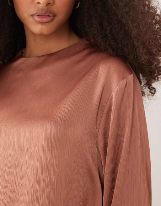 IYAL hammered satin high neck long sleeve tunic top in rust - part of a set, 2 of 4