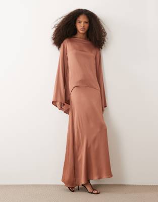 IYAL hammered satin midi slip skirt in rust - part of a set rust