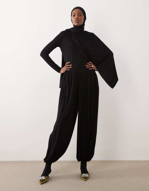 IYAL bamboo cuffed oversize leg hareem trouser in black