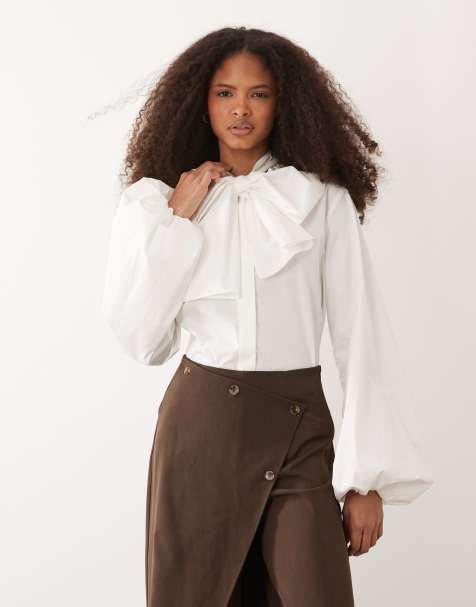 IYAL – Hemdbluse aus Baumwoll-Popeline in Weiß mit Oversize-Schleife, Kombiteil - view 1