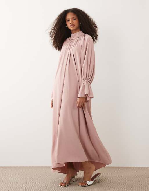 IYAL high neck cuff sleeve detail floaty maxi dress in blush pink | ASOS