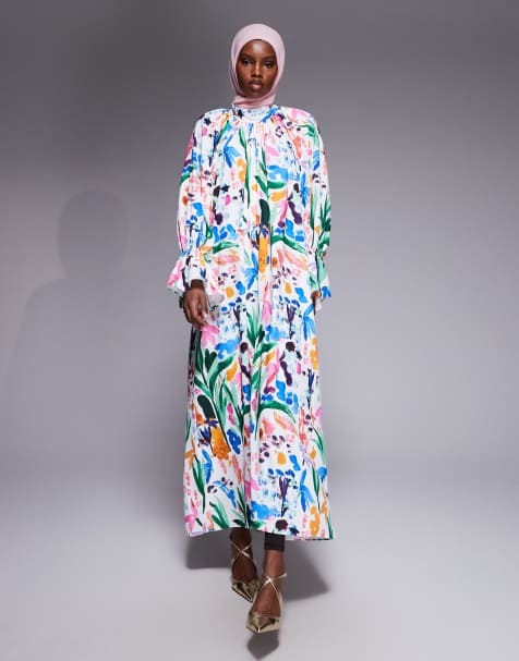 IYAL high neck cuff sleeve detail maxi dress in floral print