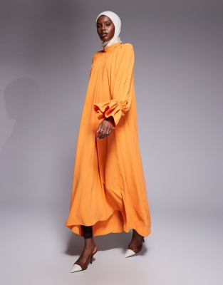 IYAL - Hochgeschlossenes Maxikleid in Orange mit Manschetten-Detail