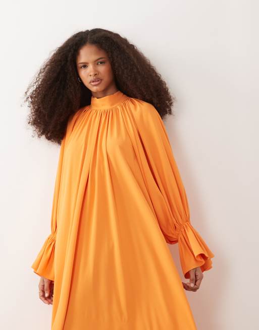 IYAL – Hochgeschlossenes Maxikleid in Orange mit Manschetten-Detail, 4 von 4