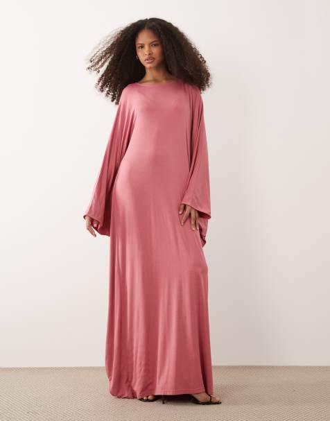 IYAL jersey dramatic wide sleeve detail kaftan maxi dress in pink - view 1