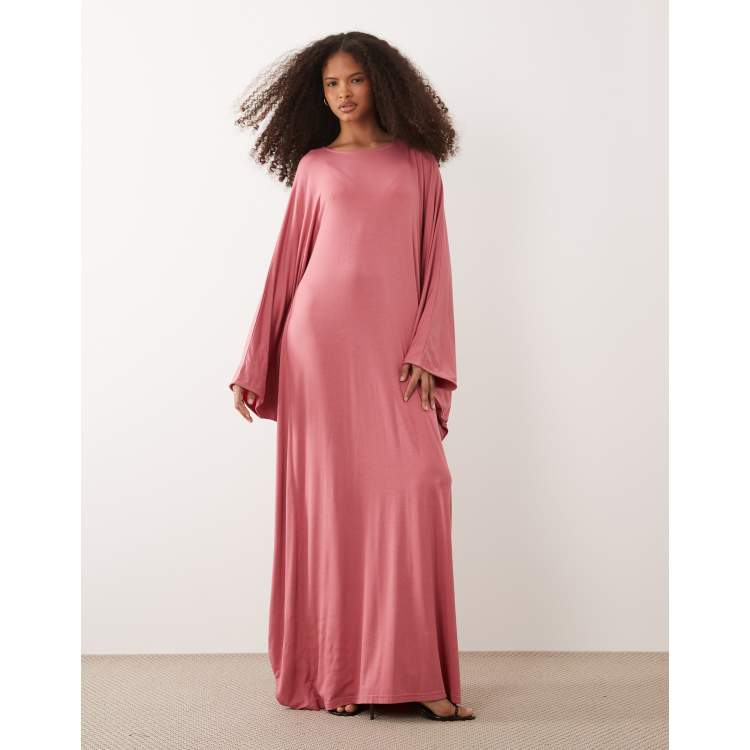IYAL jersey dramatic wide sleeve detail kaftan maxi dress in pink | ASOS