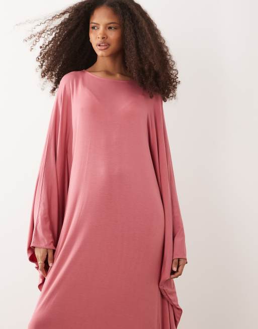IYAL jersey dramatic wide sleeve detail kaftan maxi dress in pink, 2 of 4
