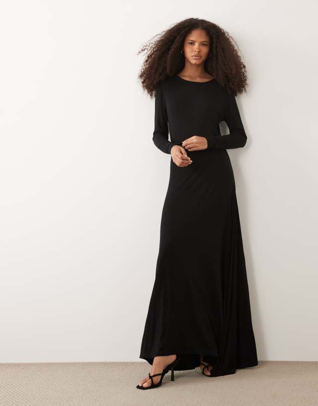 IYAL jersey scoop neck floaty a-line maxi dress in black