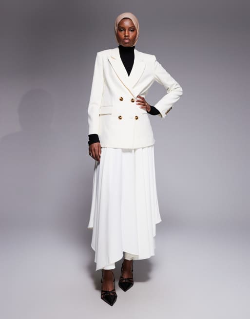 IYAL - Jupe longue taille haute à volants étagés - Crème