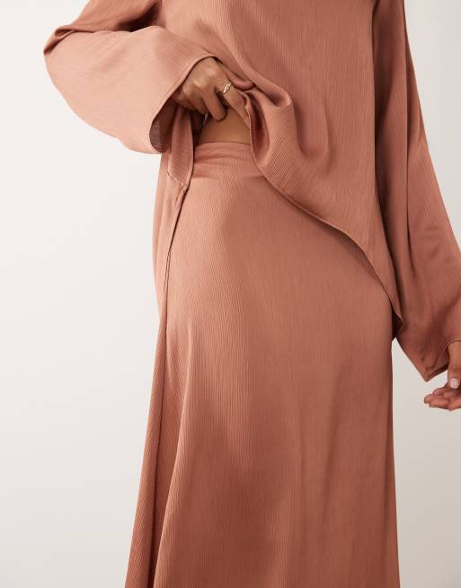 IYAL - Jupe nuisette d'ensemble mi-longue en satin effet martelé - Rouille, 5 de 5