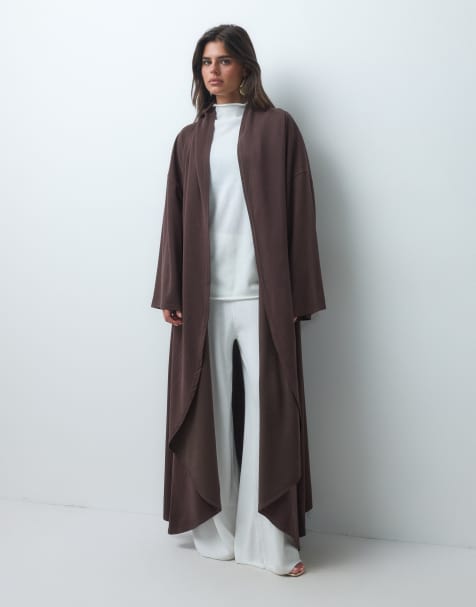 IYAL kaftan i maxilängd med huva i chokladbrun modalmix - view 1