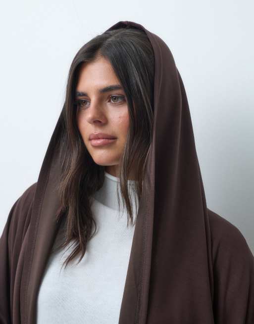 IYAL kaftan i maxilängd med huva i chokladbrun modalmix, 4 av 4