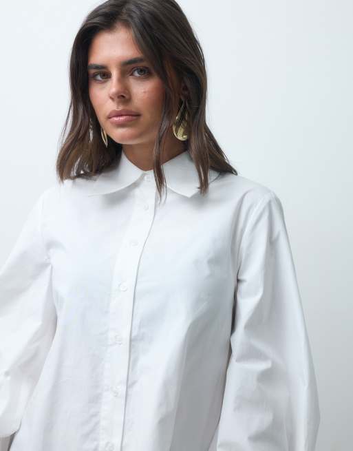 IYAL katoenen popeline oversized overhemd met cape en ballonmouwen in wit, 2 van 4