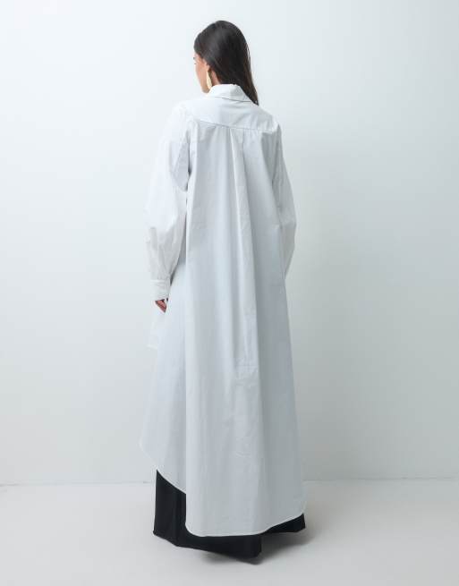 IYAL katoenen popeline oversized overhemd met cape en ballonmouwen in wit, 3 van 4