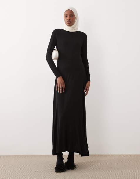 IYAL bamboo long sleeve column dress in black