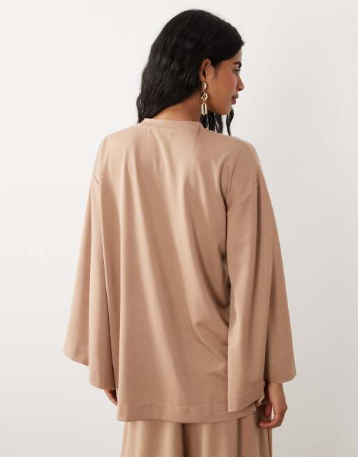 IYAL luxe wide sleeve top co-ord in camel, 4 of 4