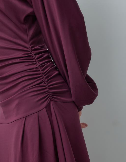 IYAL maxi jurk van modal met stretch, verlaagde taille en vleermuismouwen in bordeauxrood, 2 van 4