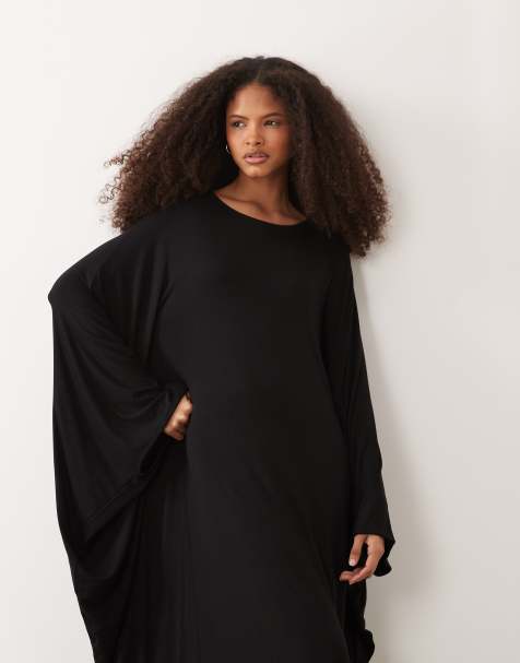 IYAL - Maxi kaftan jurk van jersey met wijde mouwen in zwart - view 1