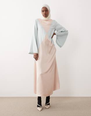 IYAL - Mehrfarbiges, langärmliges Maxikleid mit Fledermausärmeln und farblich abgesetzten Einsätzen-Bunt