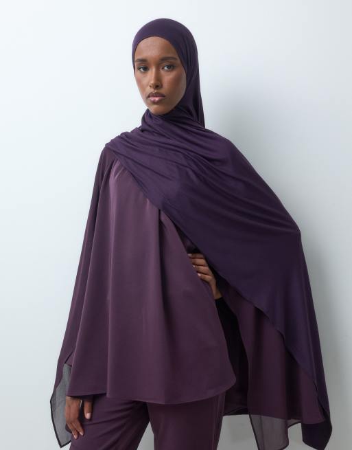 IYAL mjukt jersey-set med huvudscarf med hög andel bambu i plommonlila, 5 av 5