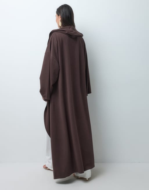 IYAL modal blend hooded maxi kaftan in chocolate, 2 of 4