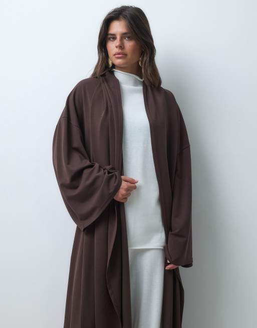 IYAL modal blend hooded maxi kaftan in chocolate, 3 of 4