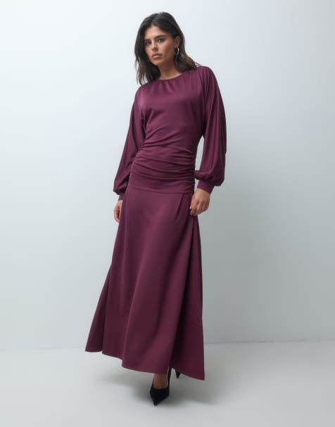 IYAL modal stretch dropped waist batwing maxi dress in burgundy - view 1