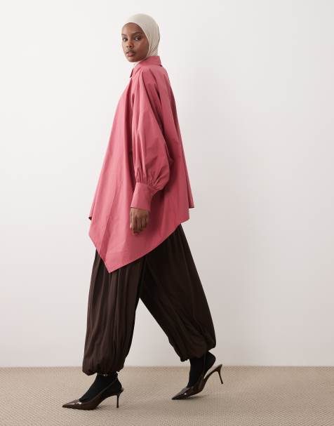 IYAL - Oversized harembroek van bamboe met aansluitende boorden in bruin - view 1