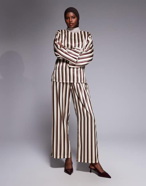 IYAL - Pantalon d'ensemble en satin à rayures - Marron multicolore