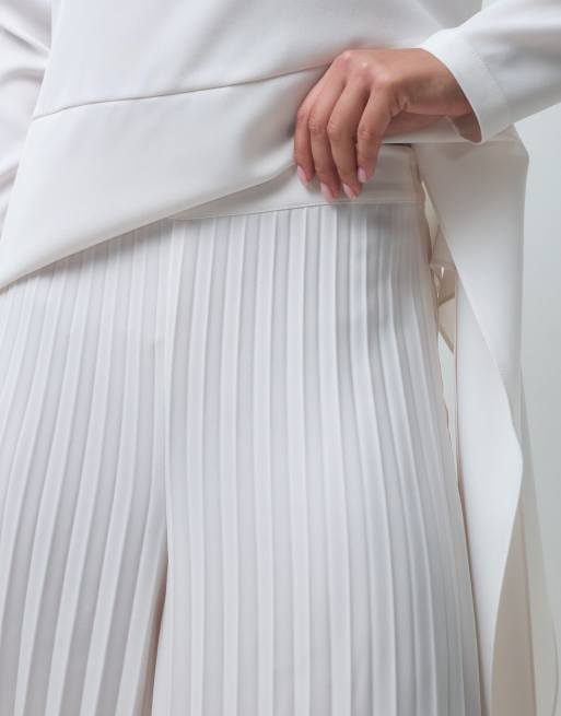 IYAL pantalones de pernera ancha plisados de crepé, parte de un conjunto, en crema, 3 de 5