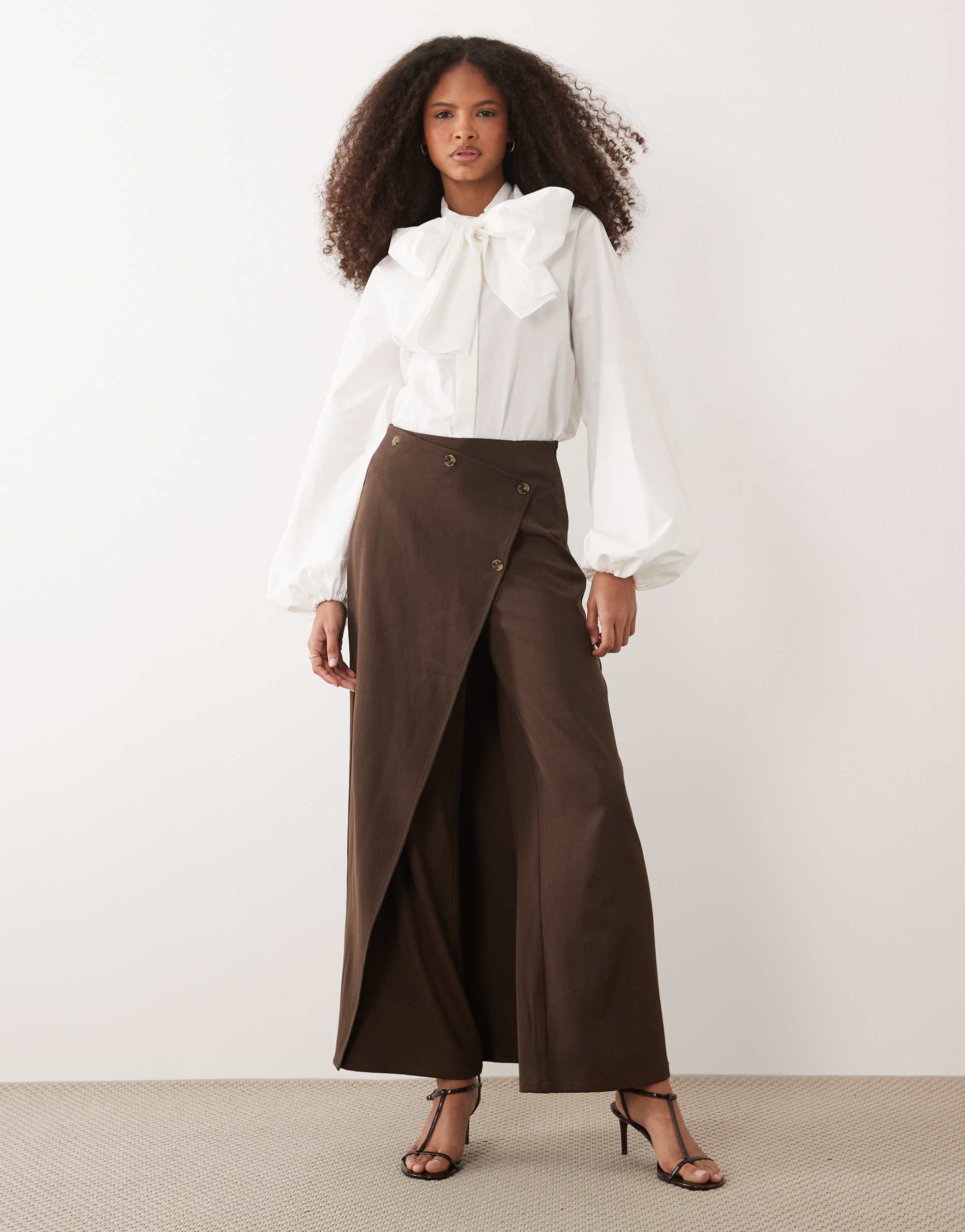 iyal pants with wrap over skirt button detail in brown - part of a set