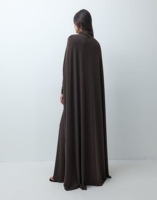 IYAL robe longue en tulle croisée sur le devant avec détail cape, chocolat, 4 de 4