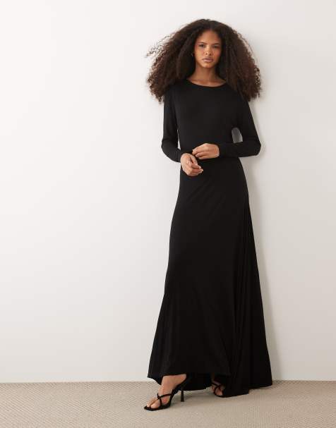 IYAL - Robe longue et fluide coupe trapèze en jersey avec encolure dégagée - Noir - view 1