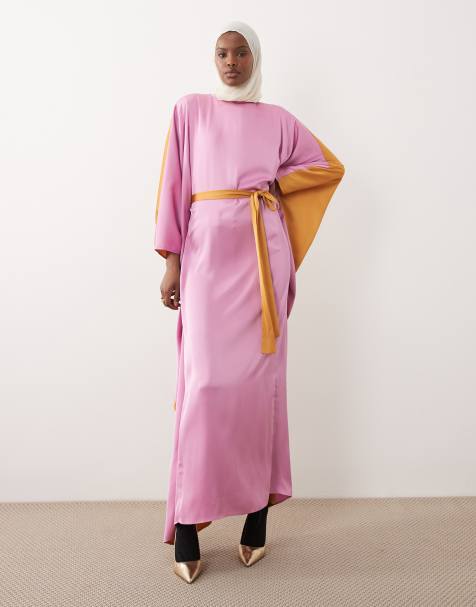 IYAL - Robe longue nouée à la taille à manches longues et détails contrastés - Rose/orange - view 1