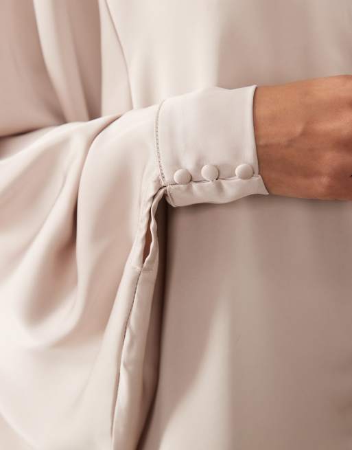 IYAL satin balloon sleeve button detail floaty maxi dress in oyster, 4 of 4