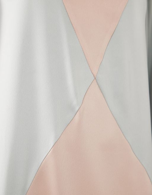 IYAL satin contrast panel bell sleeve maxi dress in cream and sage, 3 of 4
