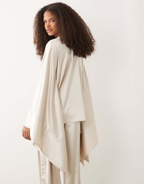 IYAL satin extreme drape sleeve top in cream (part of a set) - view 1