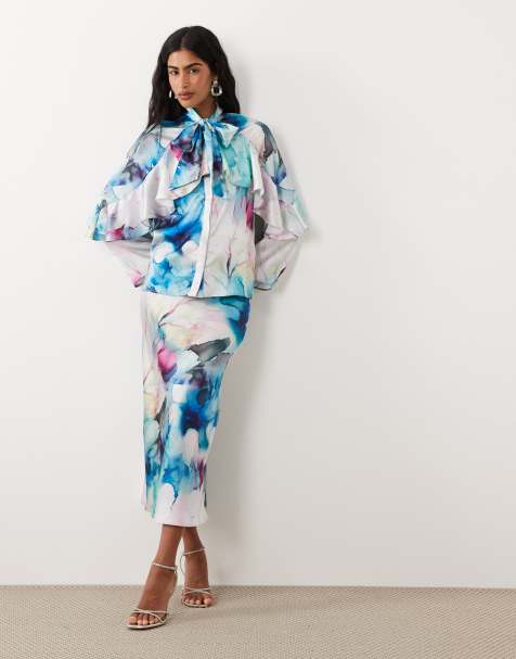IYAL satin midi skirt in watercolour floral print (part of a set) - view 1