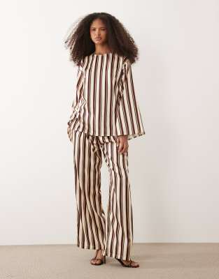 IYAL satin slim leg pants in brown stripe - part of a set multi