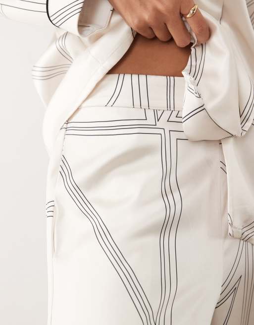IYAL satin wide leg contrast binding pants in cream abstract print - part of a set, 3 of 5